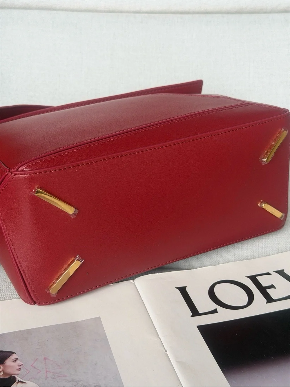 Loewe Red Puzzle-Style Shoulder Bag with Gold Hardware